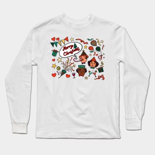 Illustration drawing of a group diversity people celebrate Merry Christmas party together Long Sleeve T-Shirt